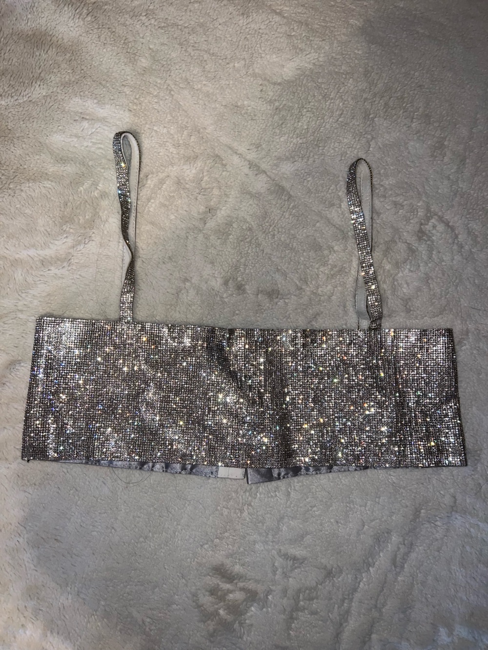 White Fox Boutique Silver Rhinestone Crop Top